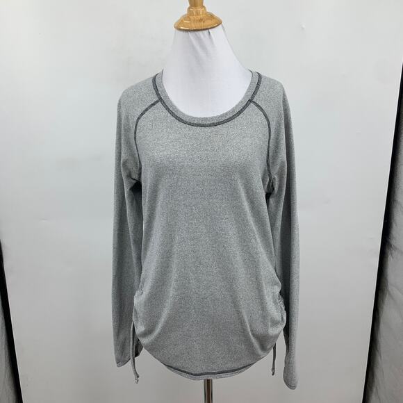 Lucy Shirt Womens L/XL Striped Ruched Sides Thumbholes Raglan Long Sleeve - Picture 2 of 12